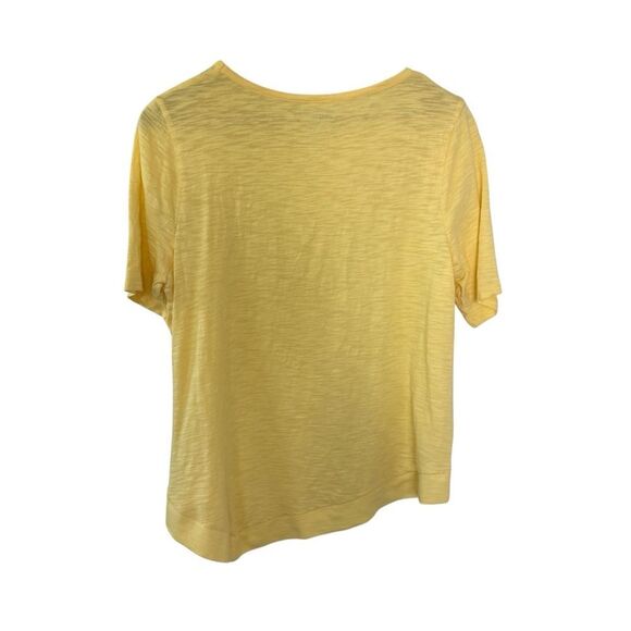 Chico’s lemon yellow asymmetrical elbow sleeve top size large - Picture 3 of 6